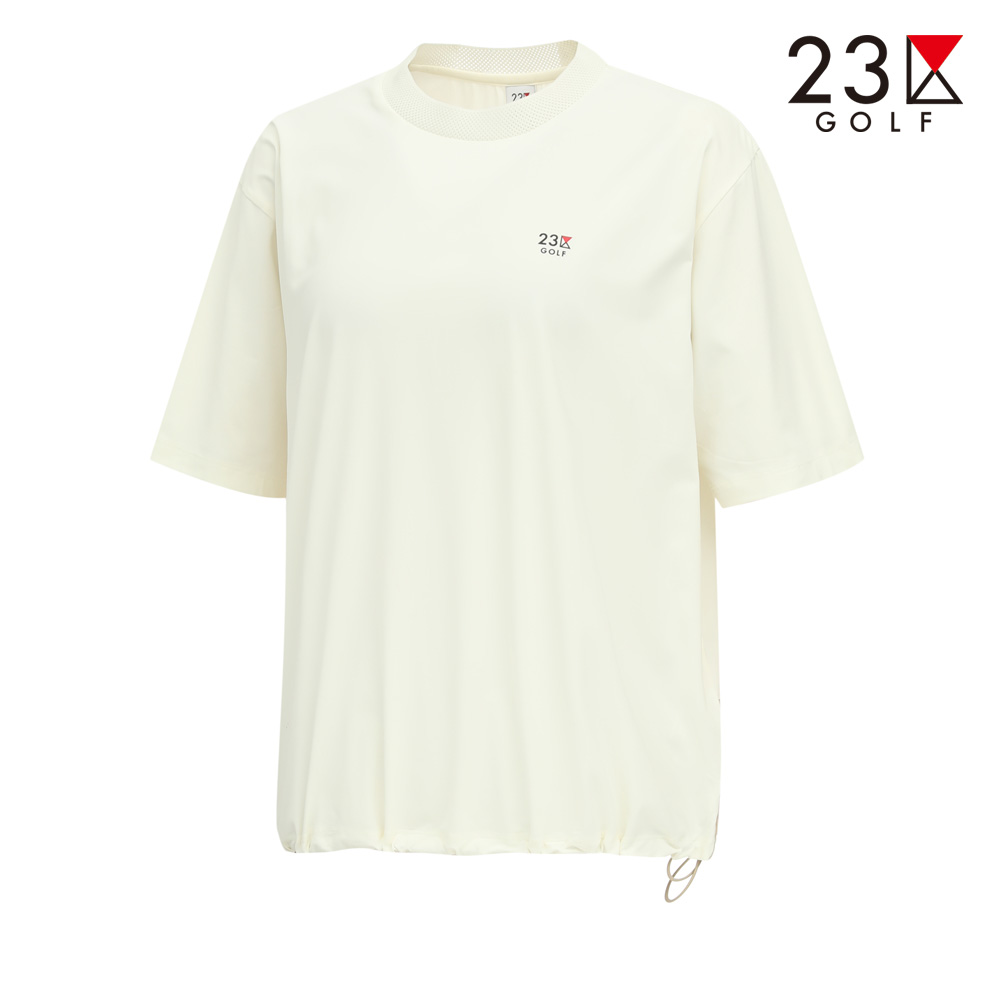 [23구] 여성 넥라인 메쉬 뒤포켓 밑단 스트링 반팔 라운드 티셔츠 EN2LTS035